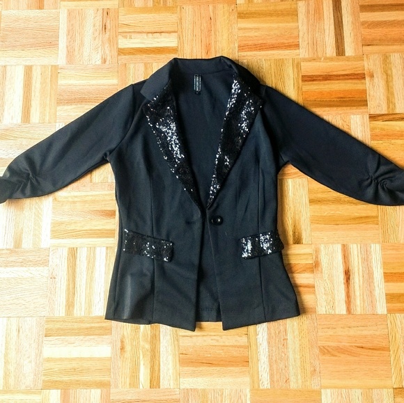 Black Sequin Stretch Blazer Jacket NWOT size small